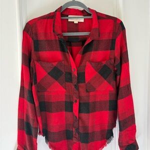 Red and Black Plaid Button-Up Shirt